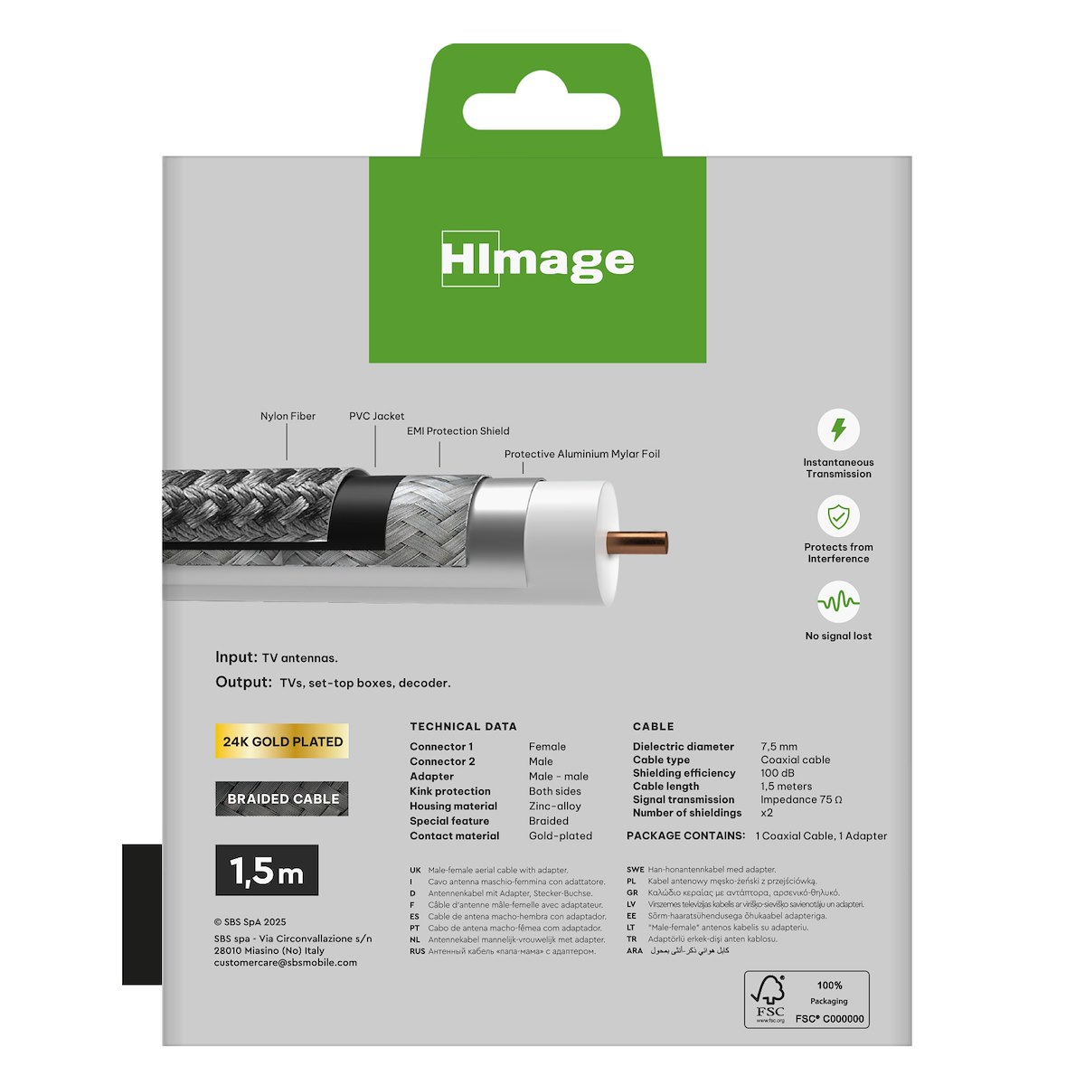 HIMAGE HIAN100DB15MFADG Cavo Antenna M/F 9.5mm 100dB 1.5m - immagine 3