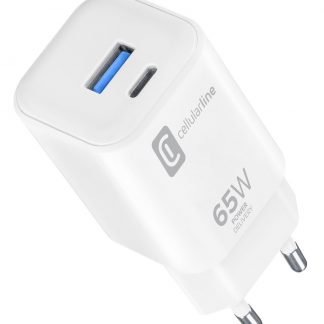 CELLULAR LINE ACHUSBC2PD65WSMLW Caricatore Rete Doppio 65W USB C Compatto Bianco