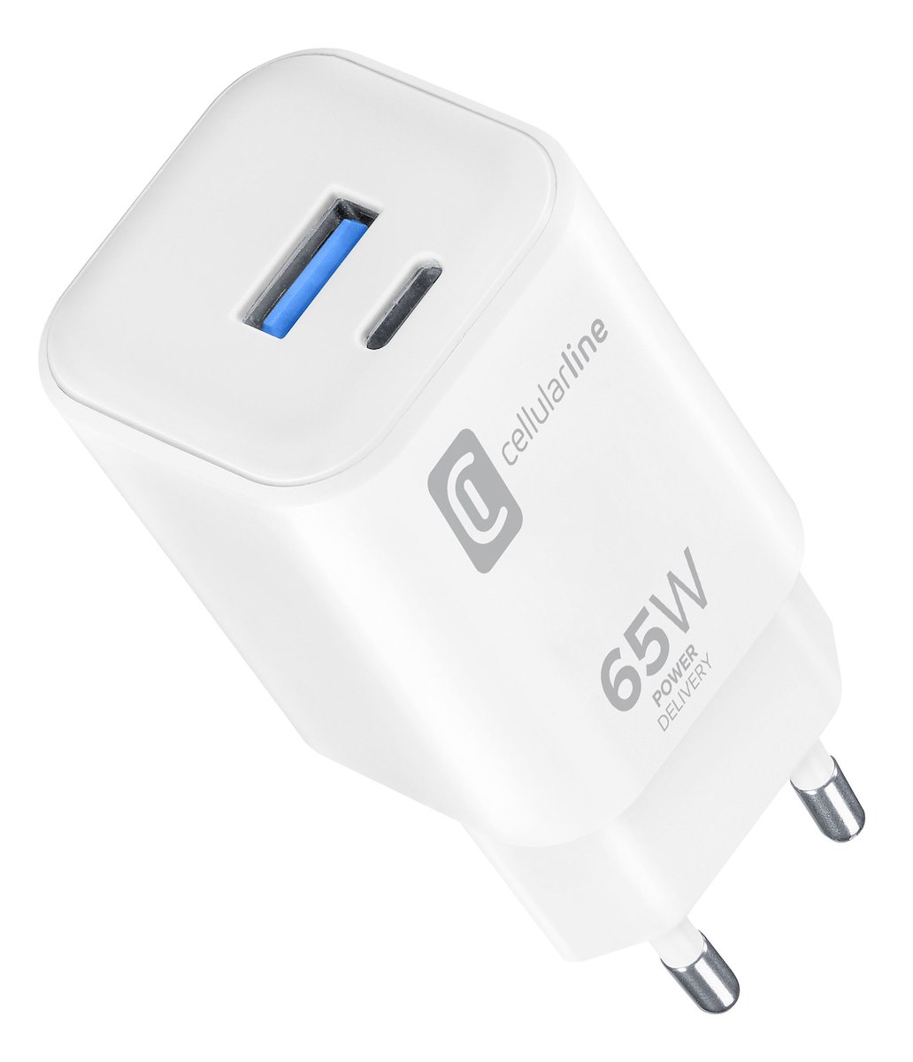 CELLULAR LINE ACHUSBC2PD65WSMLW Caricatore Rete Doppio 65W USB C Compatto Bianco