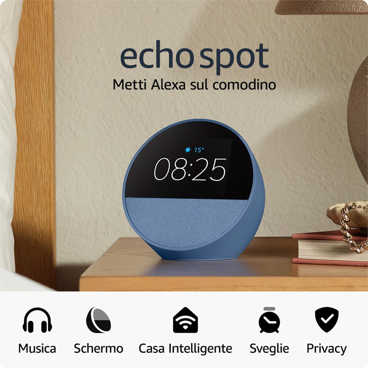 ECHO ECHOSPOT2024BLUE Altoparlante Smart 2.83" con Orologio e Alexa - immagine 2