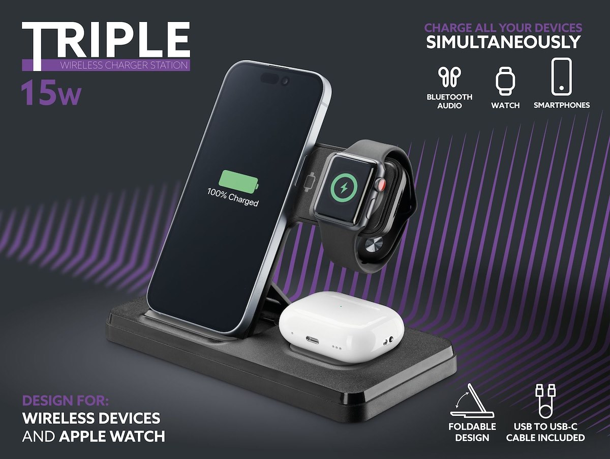 CELLULAR LINE WIRESTAND3IN1FBK Base Ricarica Wireless 15W 3-in-1 - immagine 2