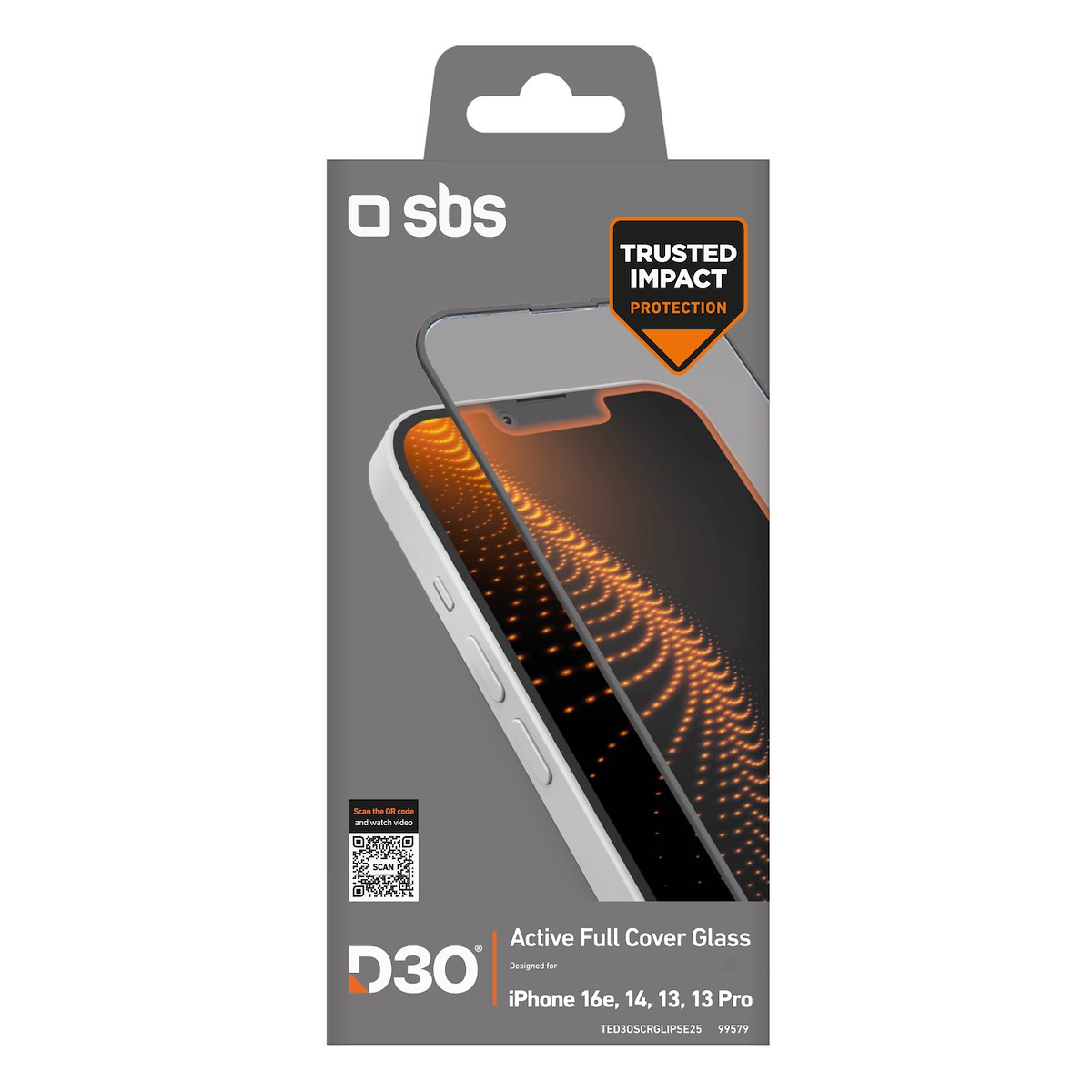SBS TED3OSCRGLIPSE25 Vetro Temperato D3O per iPhone 16E/14/13 Pro/13 - immagine 2
