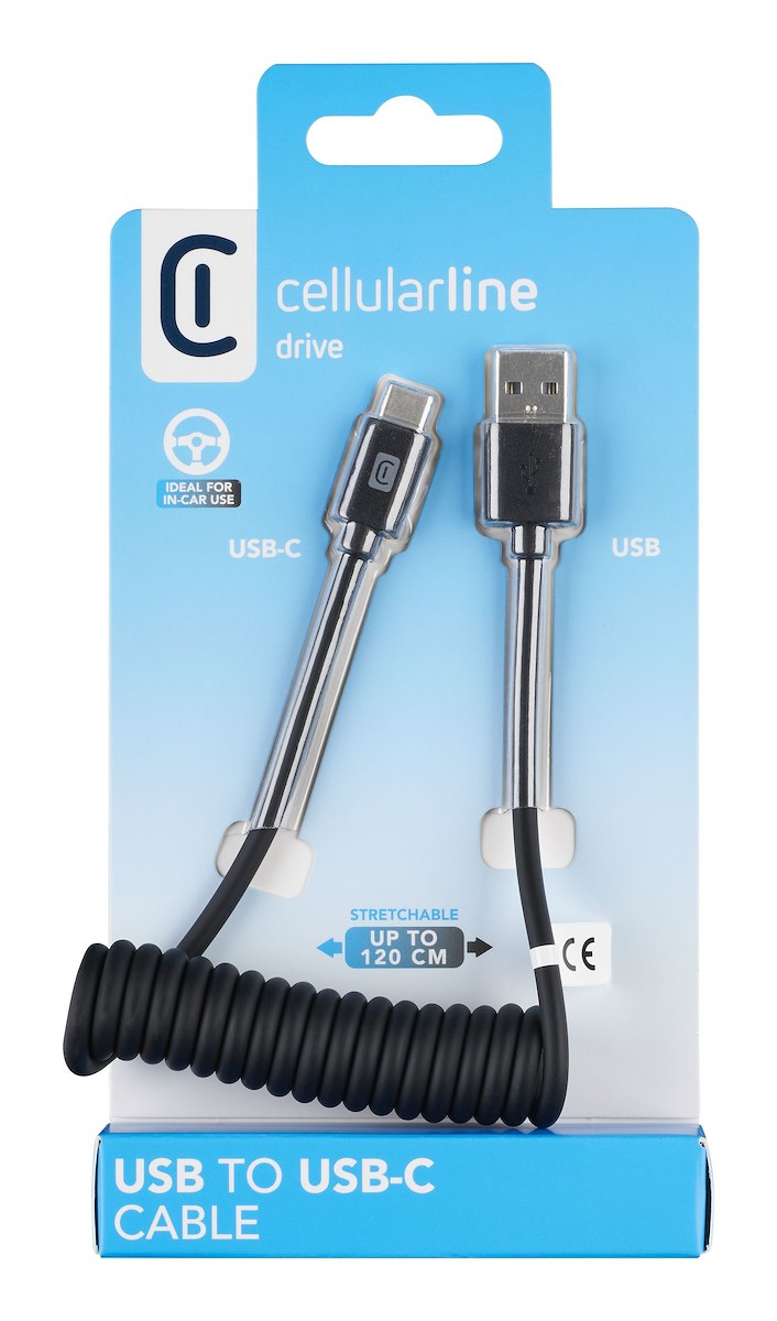 CELLULAR LINE USBDATADRIVEA2C12K Cavo USB-A/USB-C spiralato 120cm nero - immagine 2