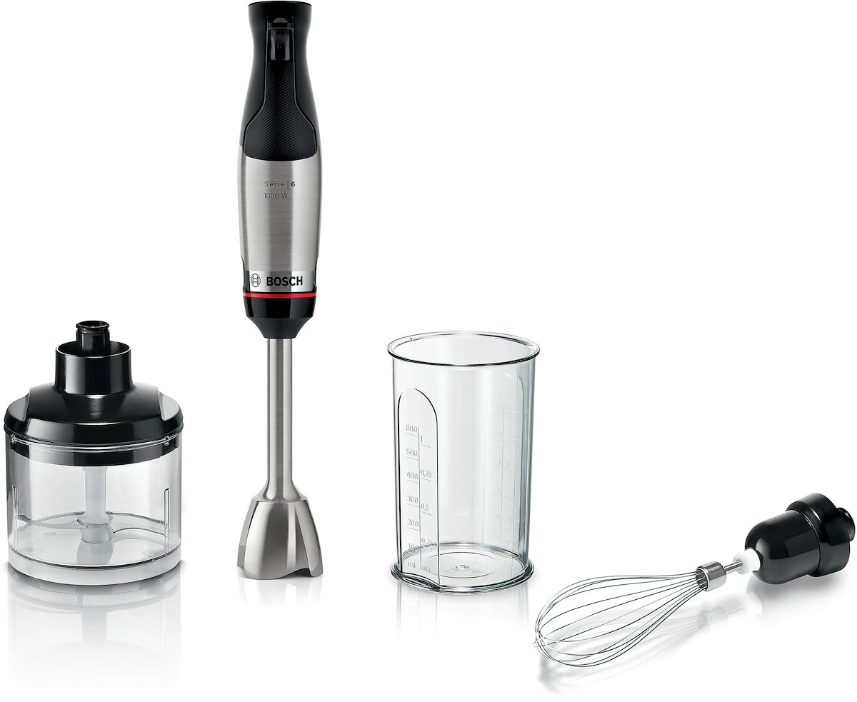 BOSCH MSM6M621 Frullatore Immersione 1000W Quattro Lame Pro Con Minitritatutto Inox