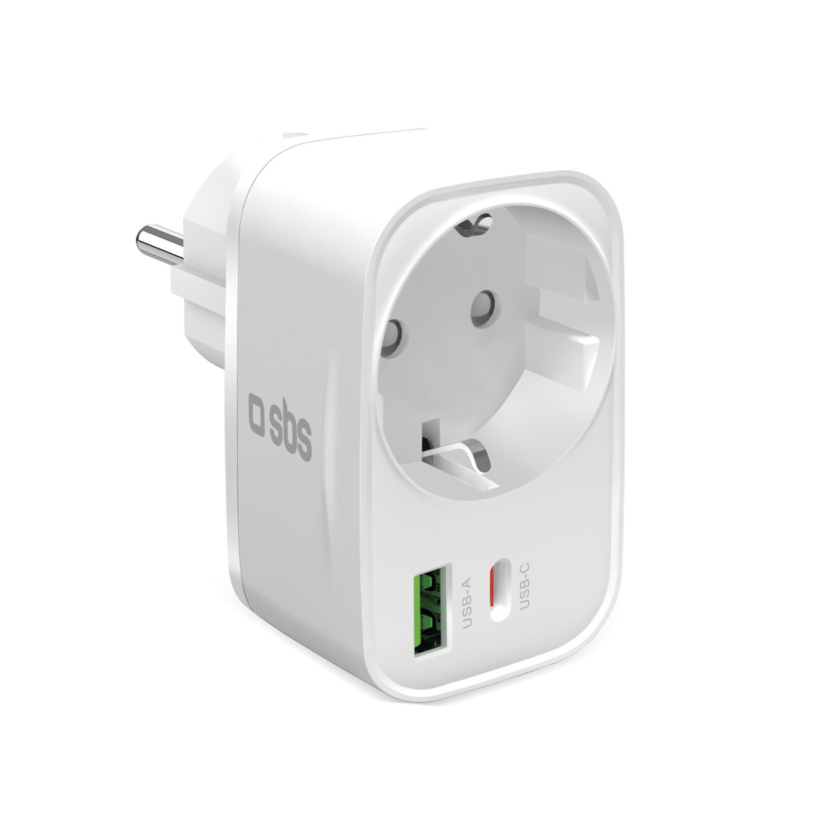 SBS TETRPLUG1USB1CPD20 Caricabatterie Rete Multipresa Schuko 20W USB-C/A