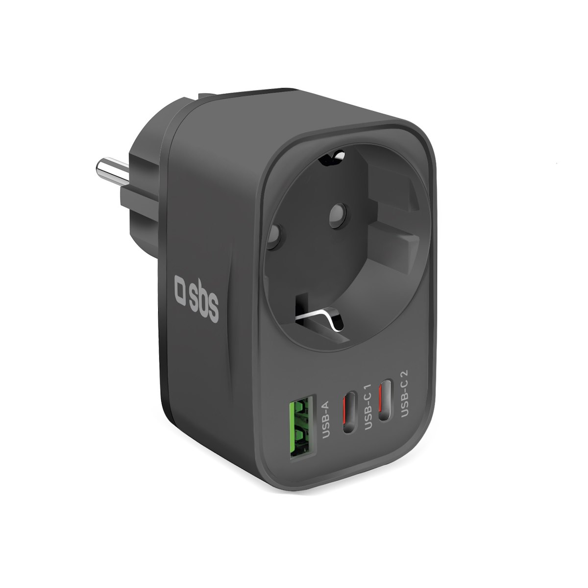 SBS TETRPLUG1USB2CPD30 Caricabatterie Rete Multipresa Schuko 30W 2USB-C 1USB-A