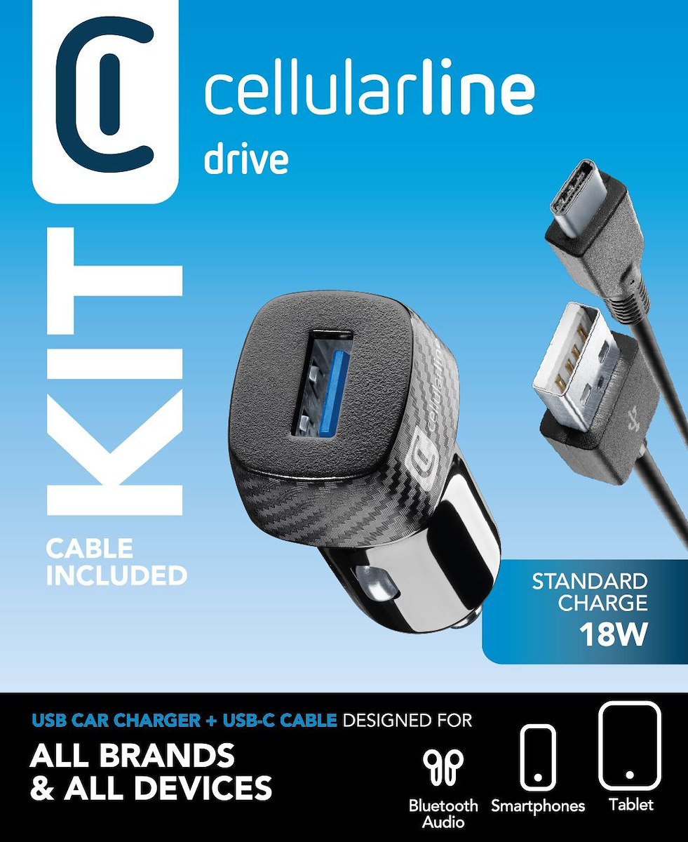 CELLULAR LINE CBRKIT18WTYCK Caricabatterie Auto Kit 18W Nero - immagine 2