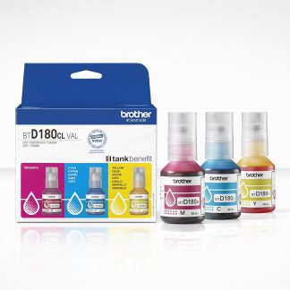 Brother BTD180CLVAL Confezione Multipack Flaconi 3 Colori Magenta-Ciano-Giallo
