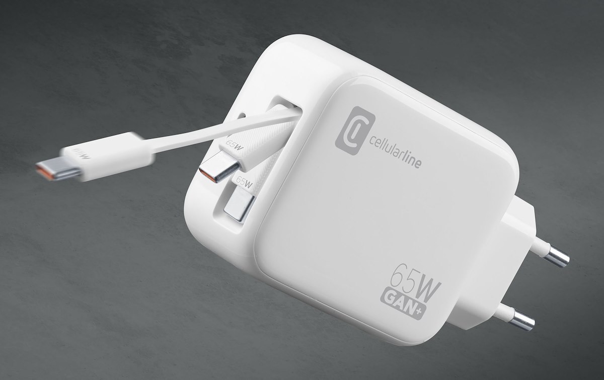 CELLULAR LINE ACHROLLUSBCGAN65WW Caricabatterie Rete USB-C Retrattile 65W GAN Bianco - immagine 3