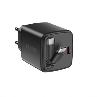 SBS TETRRET30WK Caricabatterie Rete USB-C 30W con Cavo Integrato Nero