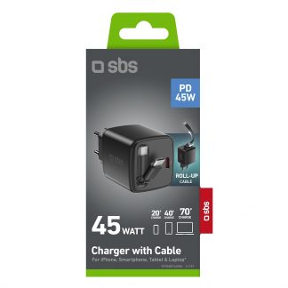 SBS TETRRET45WK Caricabatterie Rete USB-C con Cavo Integrato 45W
