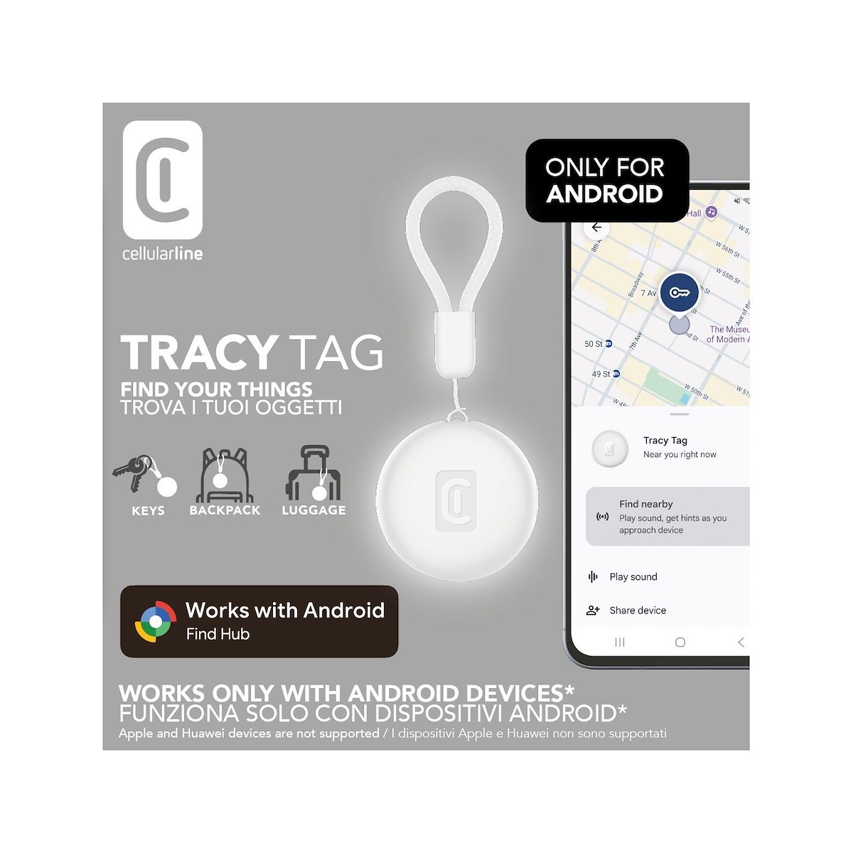 CELLULAR LINE BTTRACYTAGANDROIDW Tracy Tag Android, Bianco - immagine 2