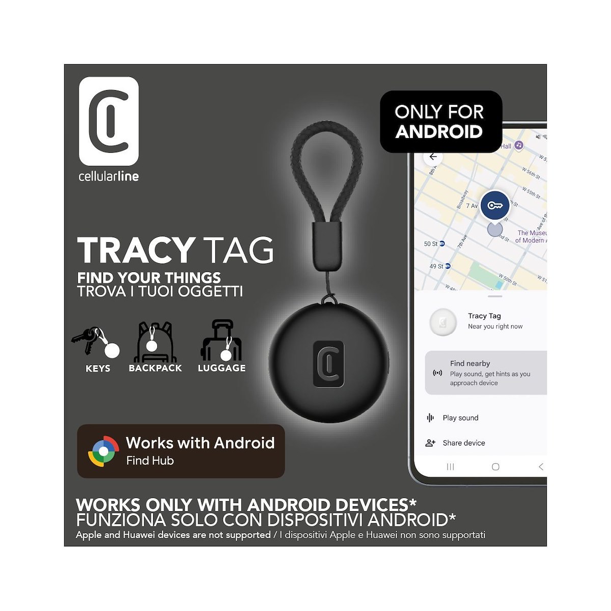 CELLULAR LINE BTTRACYTAGANDROIDK - Tracy Tag Android, Nero - immagine 2