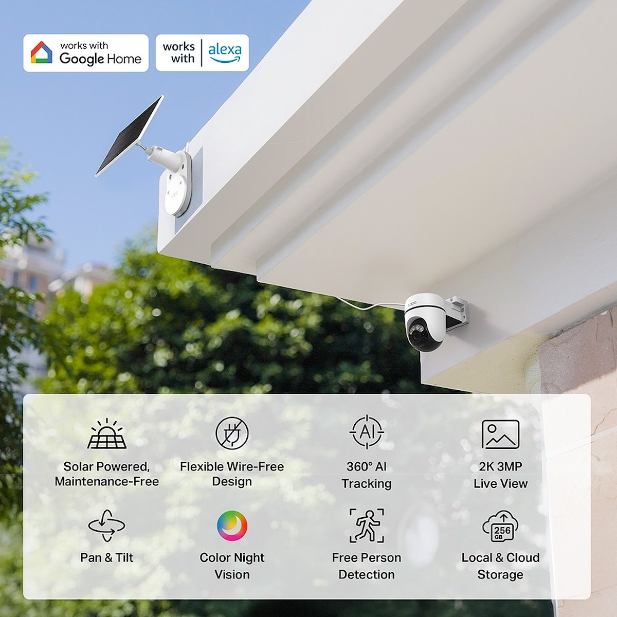 Tapo TC90KIT IP Cam Esterno 2K 3MP WiFi Pan-Tilt con Pannello Solare - immagine 2