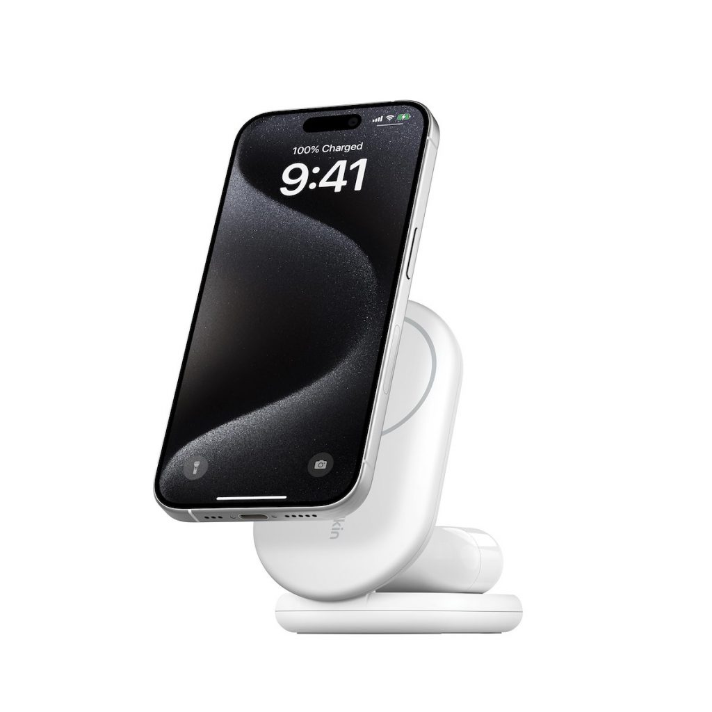 BELKIN WIZ028VFWH Supporto Ricarica Wireless Pieghevole 2-in-1 15W Qi2 Bianco