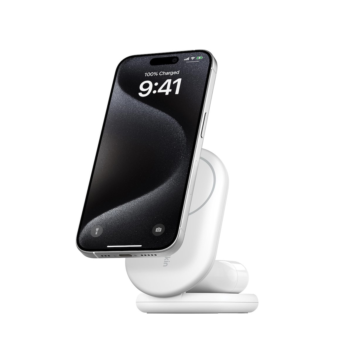 BELKIN WIZ028VFWH Supporto Ricarica Wireless Pieghevole 2-in-1 15W Qi2 Bianco