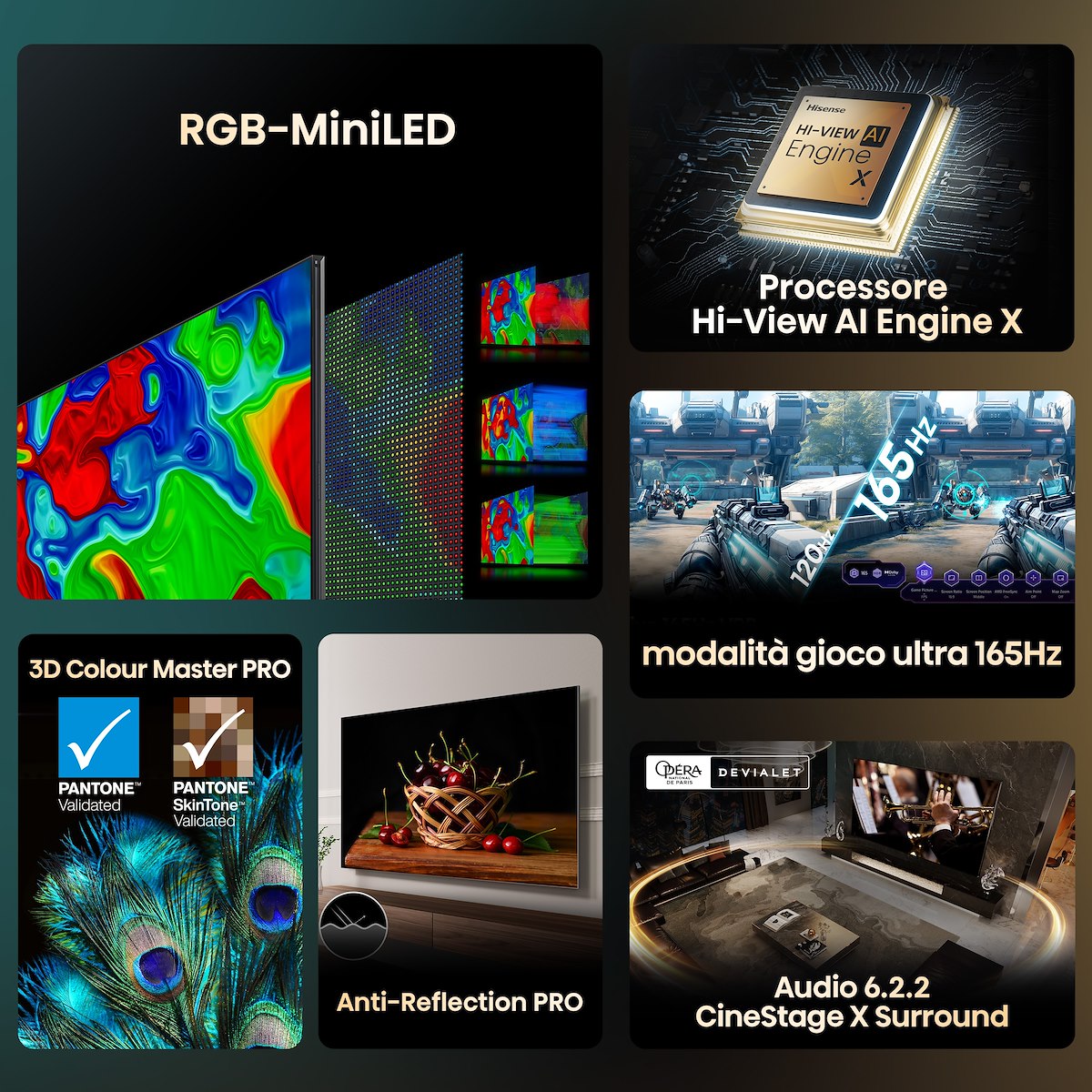 HISENSE 100UXQ TV Mini LED 100" 4K UHD T2-S2 AI Smart VIDAA U9 - immagine 3