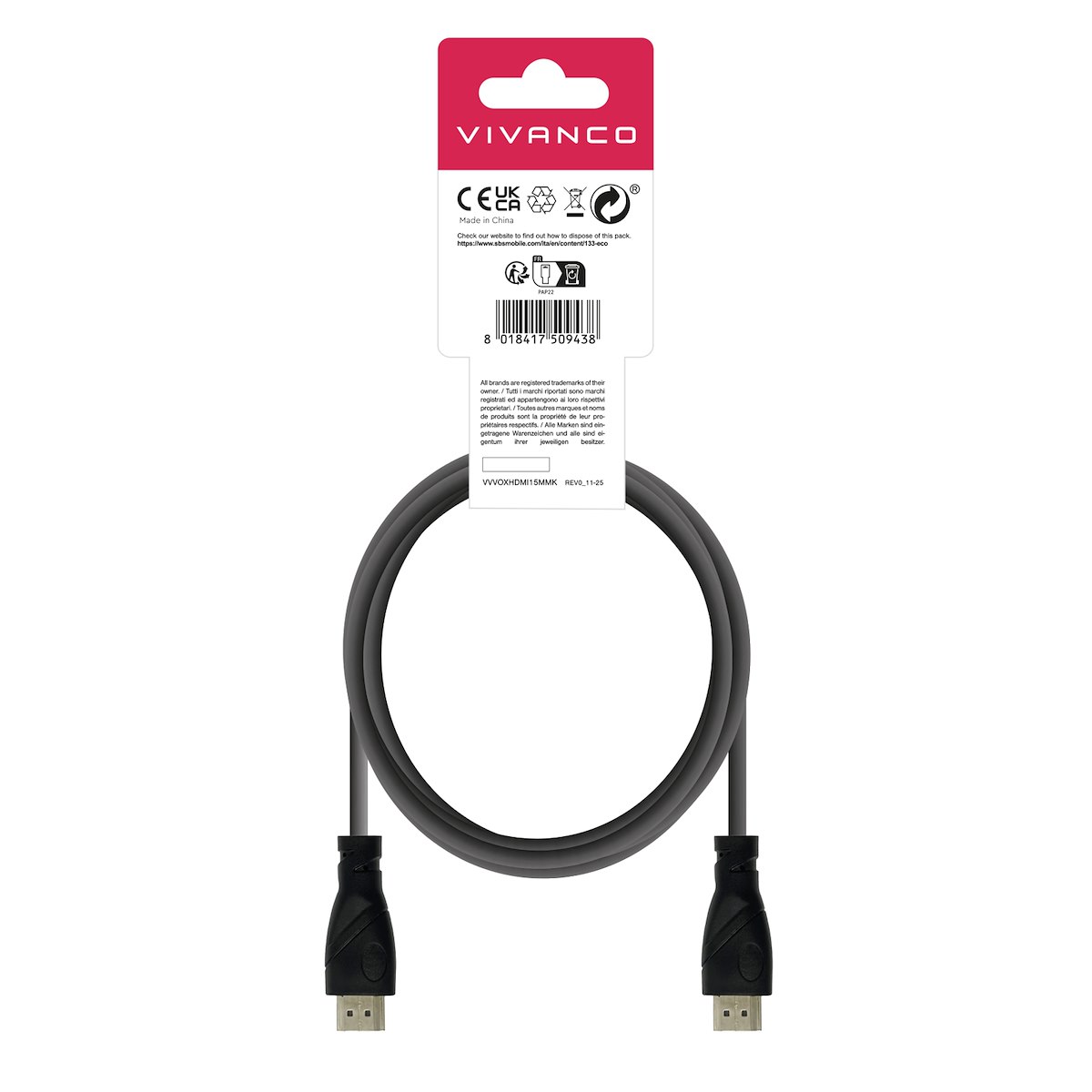 VIVANCO VVVOXHDMI15MMK Cavo HDMI ARC M-M 1.5m 1080p nero - immagine 3