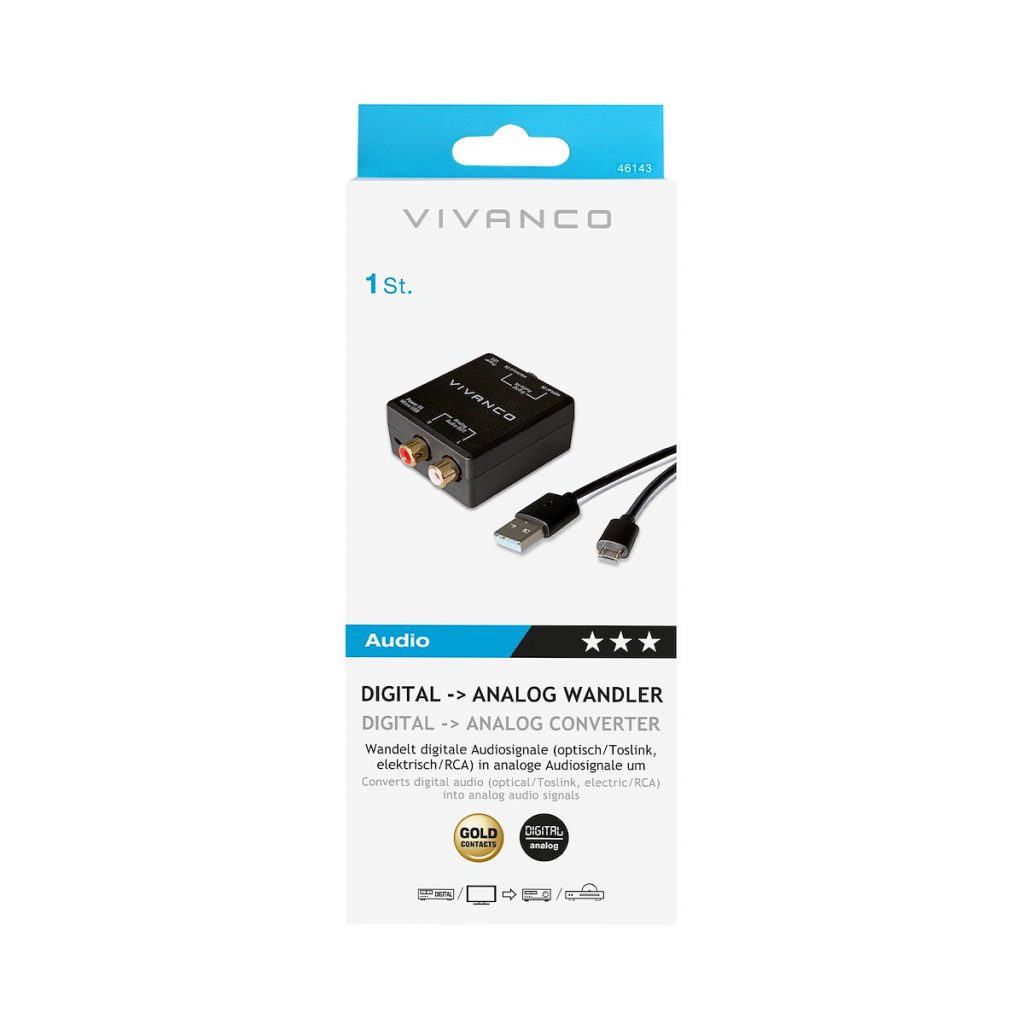 VIVANCO VVATOSLRCACONVERTK Convertitore Audio Toslink-RCA M-F Nero