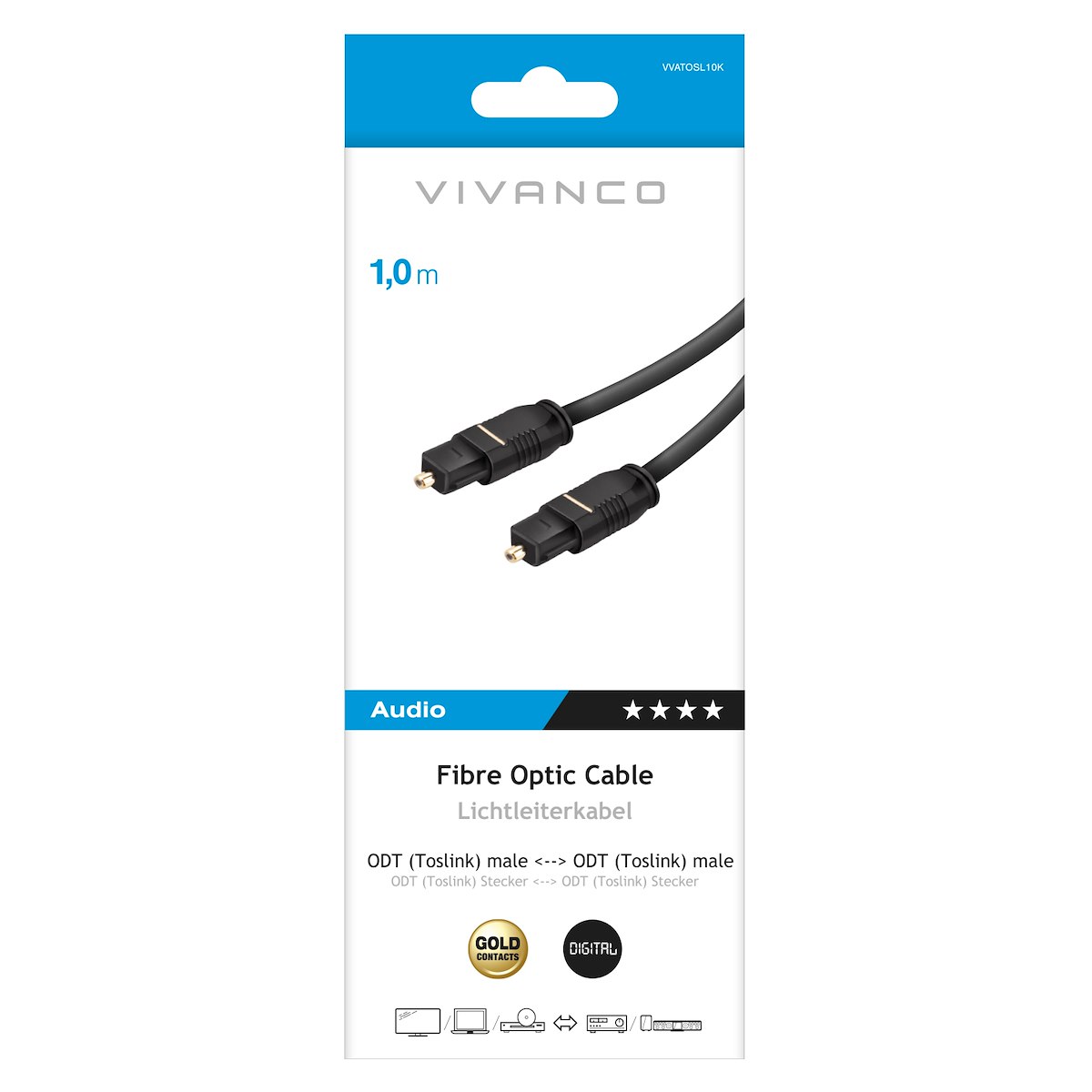 VIVANCO VVATOSL10K Cavo ottico Toslink M-M 1m nero