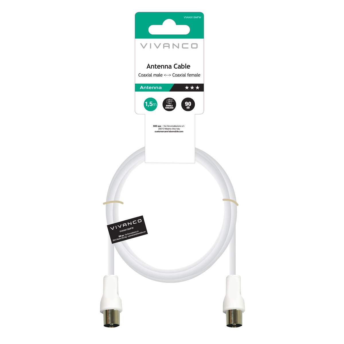 VIVANCO VVANX15MFW Cavo Antenna M-F 1.5m 75 Ohm Bianco