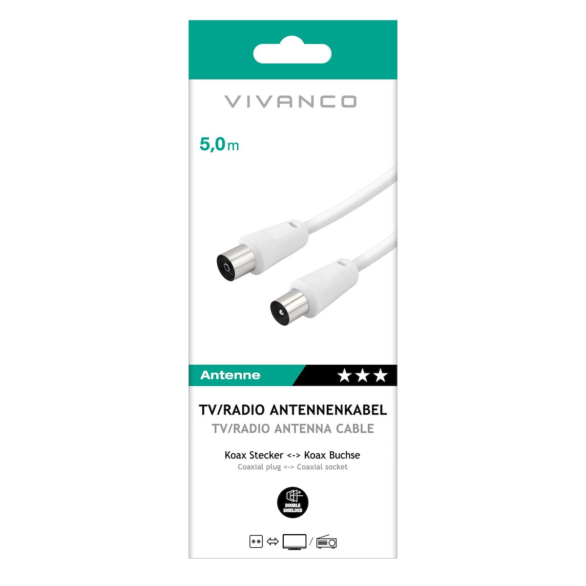 VIVANCO VVAN50MFW Cavo antenna M-M 5m 50dB bianco
