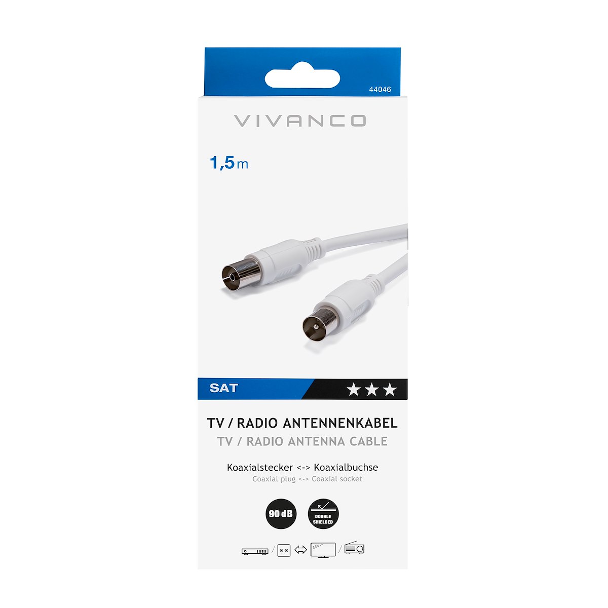 VIVANCO VVAN15MFW Cavo antenna M-F, 15m, 90dB, bianco