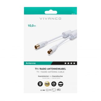 VIVANCO VVAN100FEDBGW Cavo antenna M-F 10m 100dB, bianco, oro