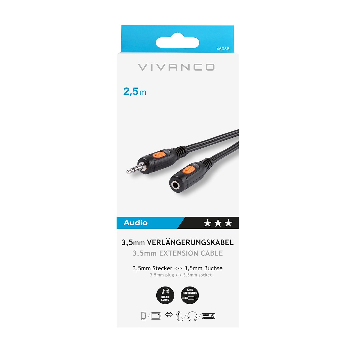 VIVANCO VVAJACK25MFK Cavo Audio Jack 3.5mm M-F 2.5m Nero