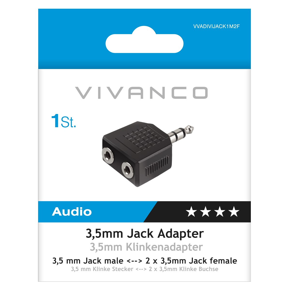 VIVANCO VVADIVIJACK1M2F Adattatore Audio Jack 3.5mm M-2x F Nero