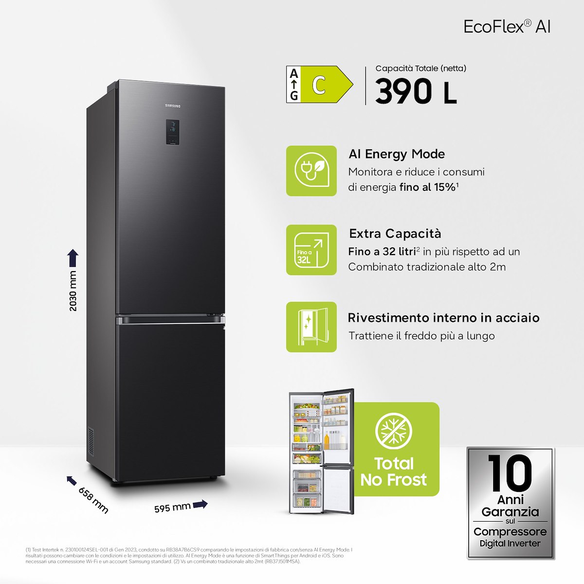 SAMSUNG RB38C776CB1EF Combi NoFrost AI WiFi Antracite - immagine 2