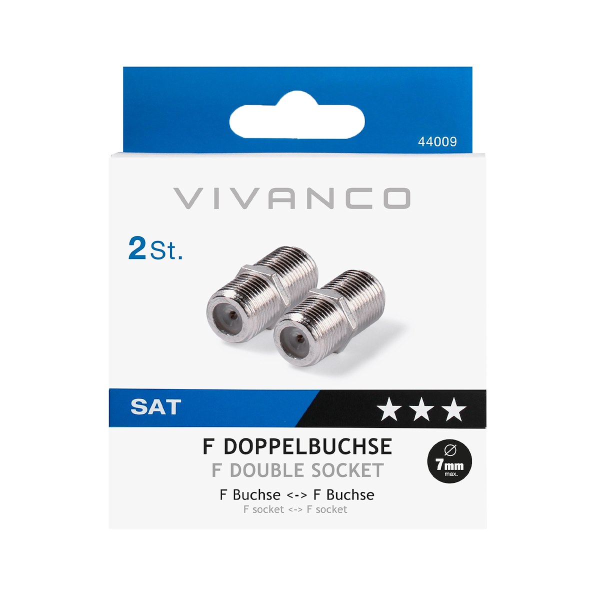 VIVANCO VVSATADAPTMMF Adattatore antenna F-F 7mm, 2pz metallo