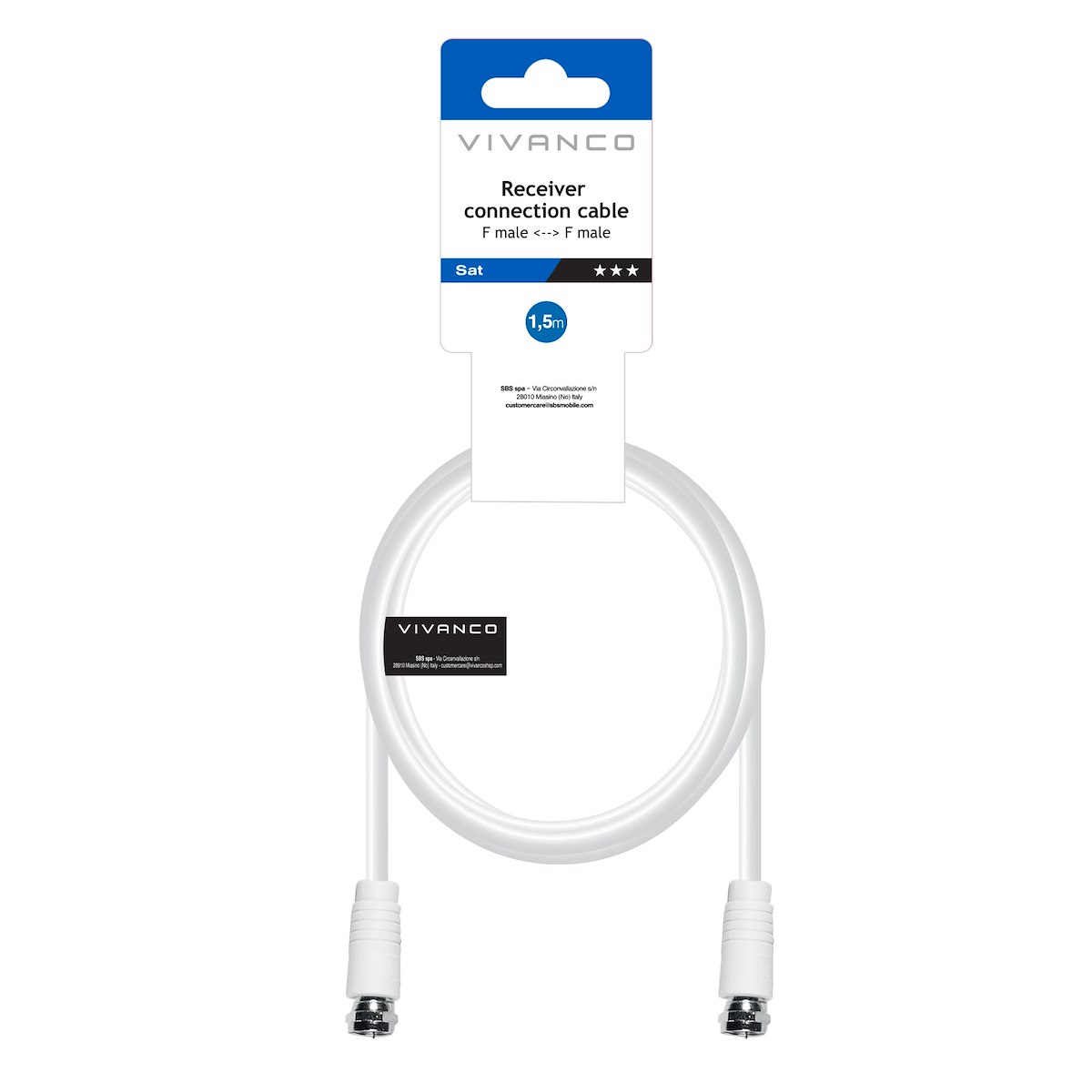 VIVANCO VVSATX15MMW Cavo Antenna F M-M 1,5m Bianco