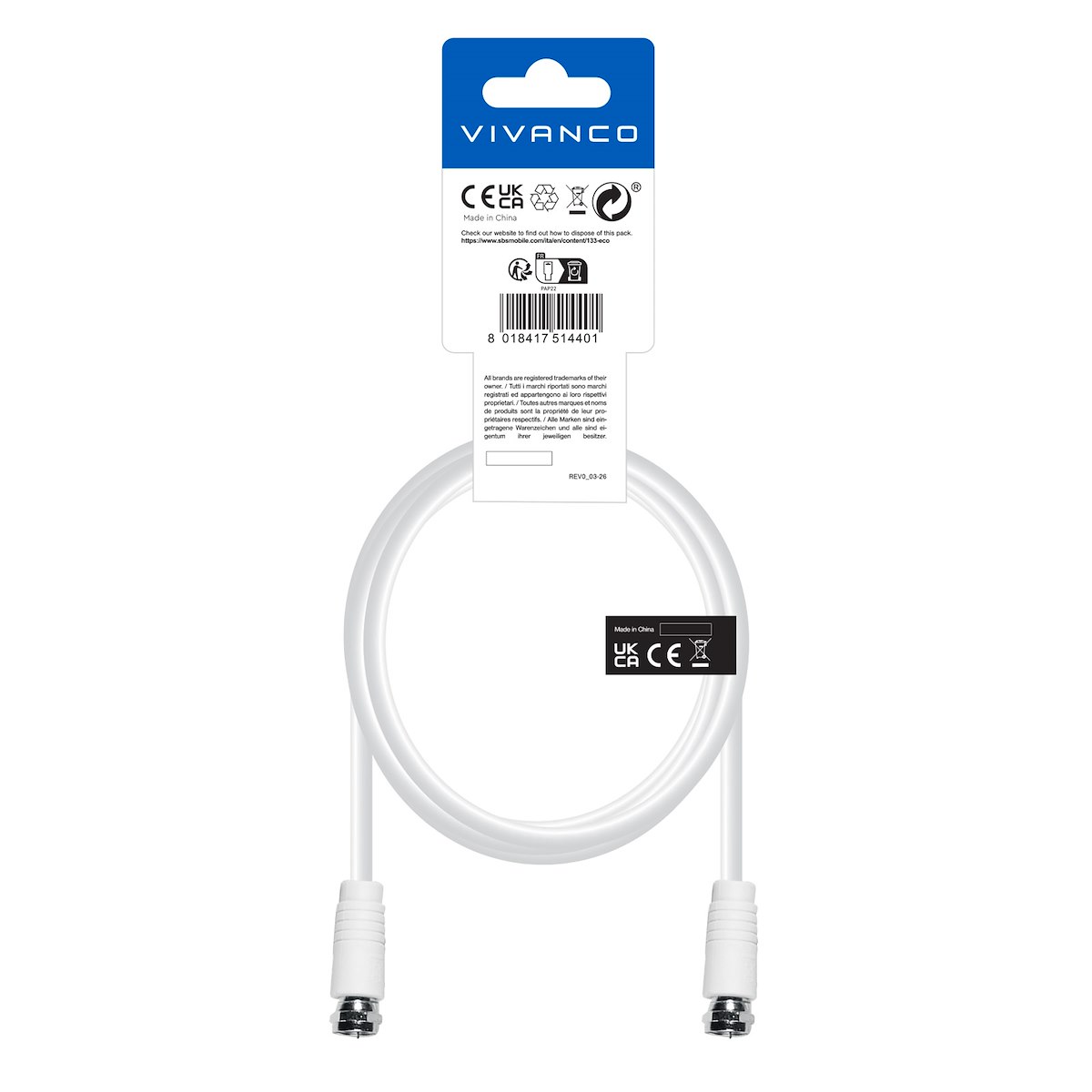 VIVANCO VVSATX15MMW Cavo Antenna F M-M 1,5m Bianco - immagine 3