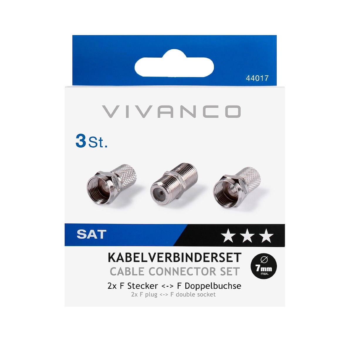 VIVANCO VVSATADAPTKITF Adattatore F-F, connettori F maschio 7mm, 2 pz