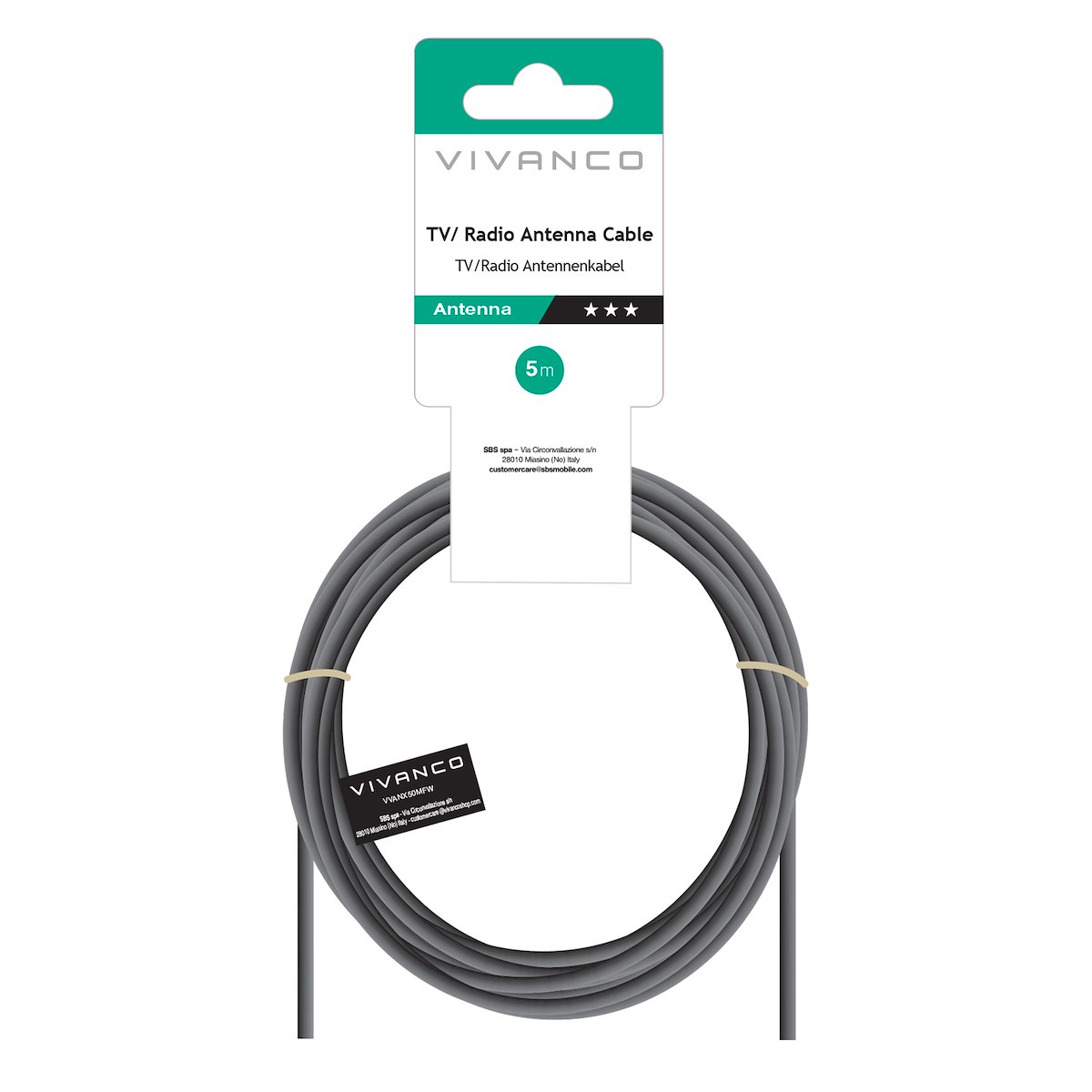 VIVANCO VVANX50MFW Cavo Antenna F-F 5m 75 Ohm Bianco