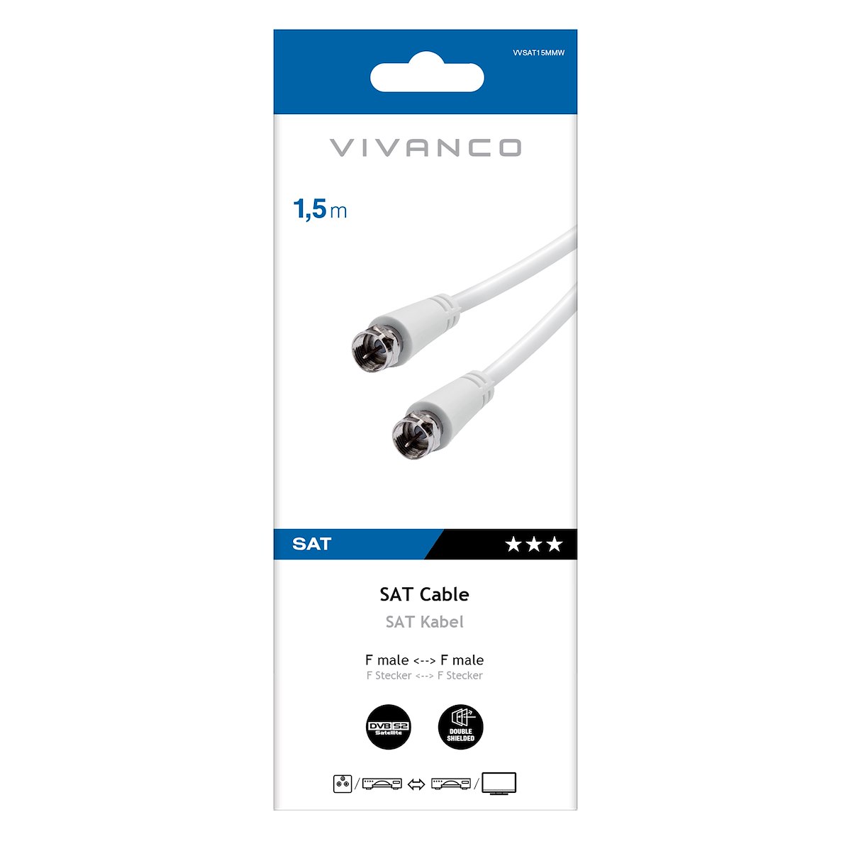 VIVANCO VVSAT15MMW Cavo antenna F M-M 1.5m bianco