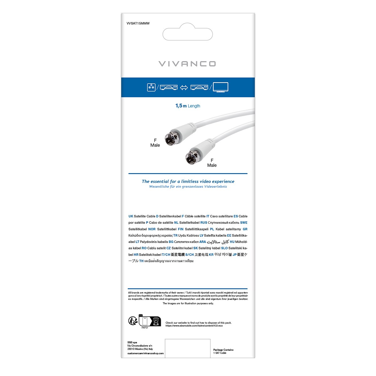 VIVANCO VVSAT15MMW Cavo antenna F M-M 1.5m bianco - immagine 3