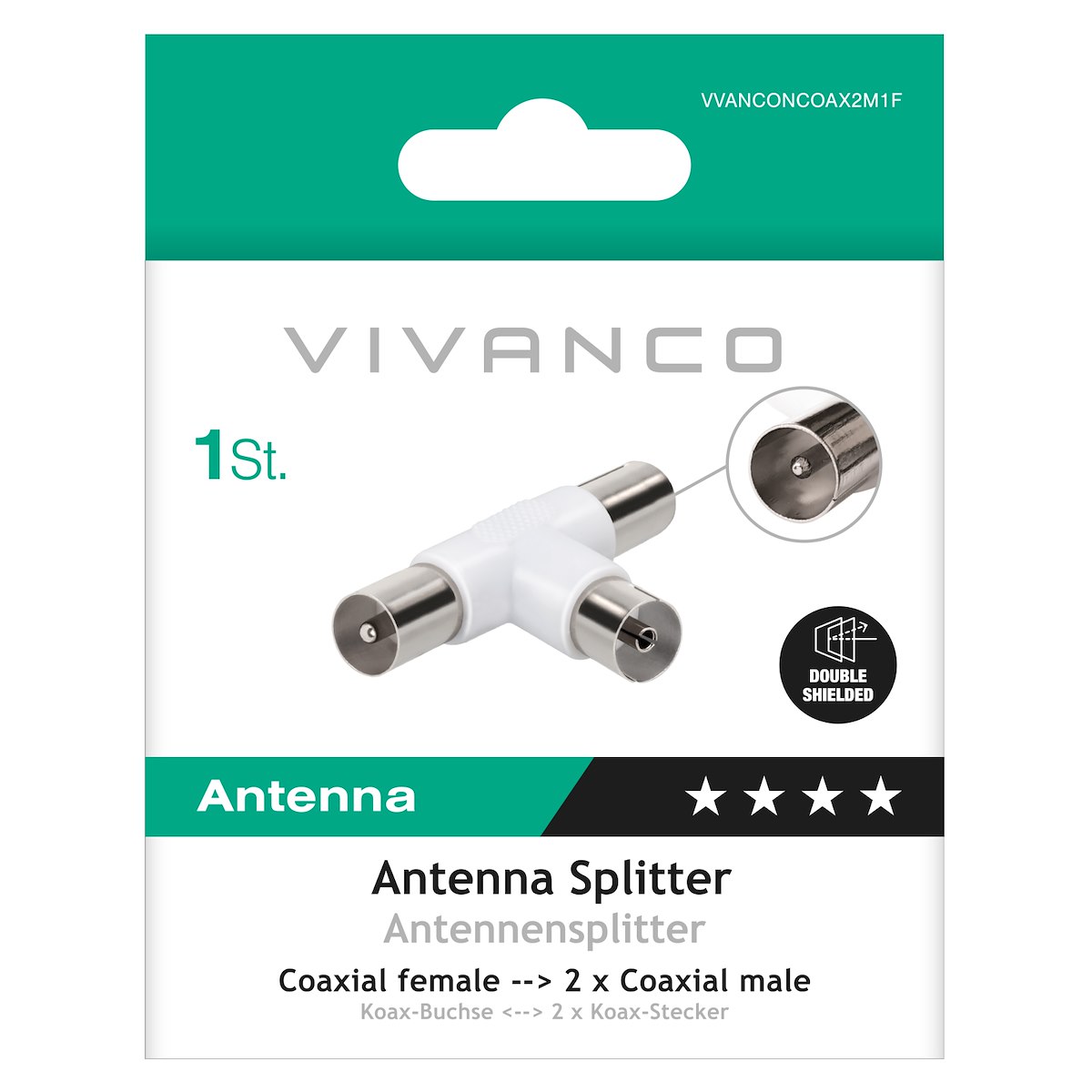 VIVANCO VVANCONCOAX2M1F Adattatore Coassiale 3 Porte F-M-M Bianco