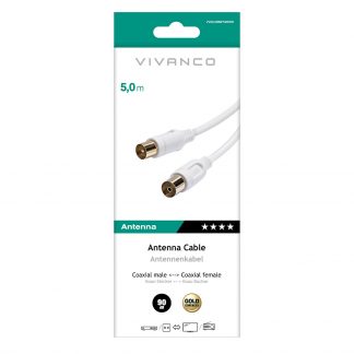 VIVANCO VVACABMF500GW Cavo antenna coassiale M-F, 5m, 90dB, bianco