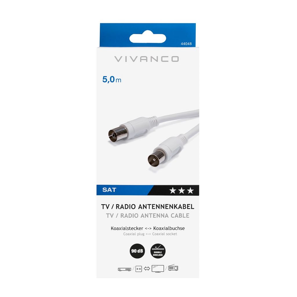 VIVANCO VVAN9DB50MFW Cavo Antenna Coassiale 90dB F-M 5m Bianco