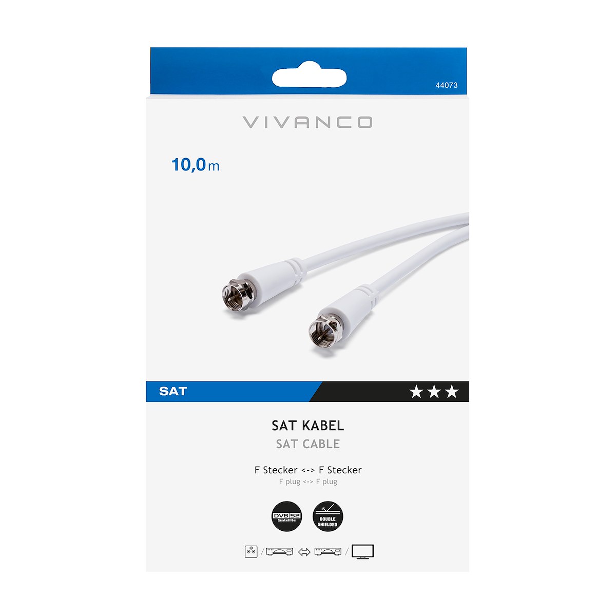 VIVANCO VVSAT100MMW Cavo antenna F M-M 90dB 10m bianco