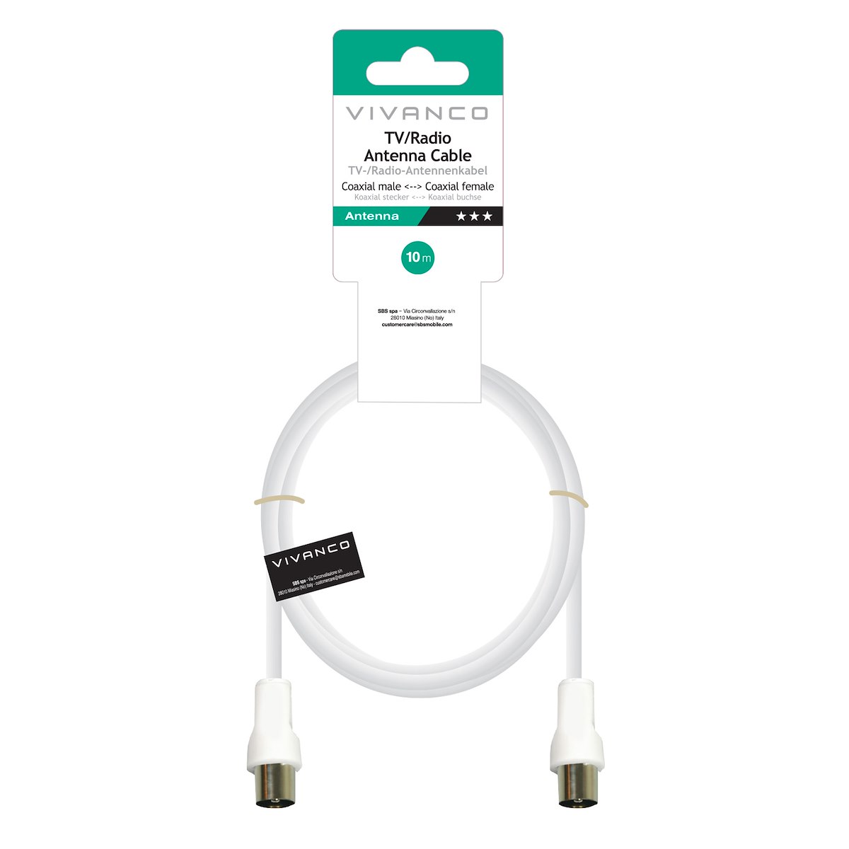 VIVANCO VVANX100MFW Cavo Antenna Coassiale M-F 10m 75 Ohm Bianco