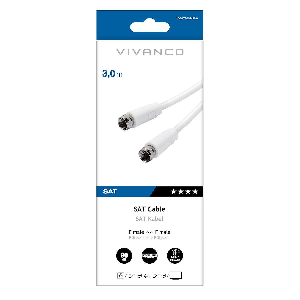 VIVANCO VVSAT30MM90W Cavo antenna F M-M 90dB 3m bianco
