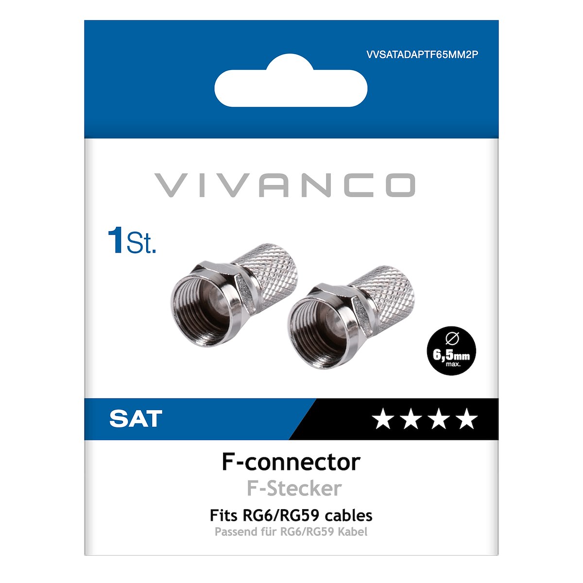 VIVANCO VVSATADAPTF65MM2P Connettori antenna F M 6,5mm 2pz metallo