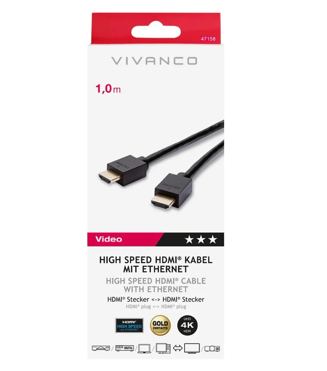 VIVANCO VVVHDMI10MMGG Cavo HDMI 2.0 ARC M-M, 1m, 4K-60Hz, Oro/Nero - immagine 2