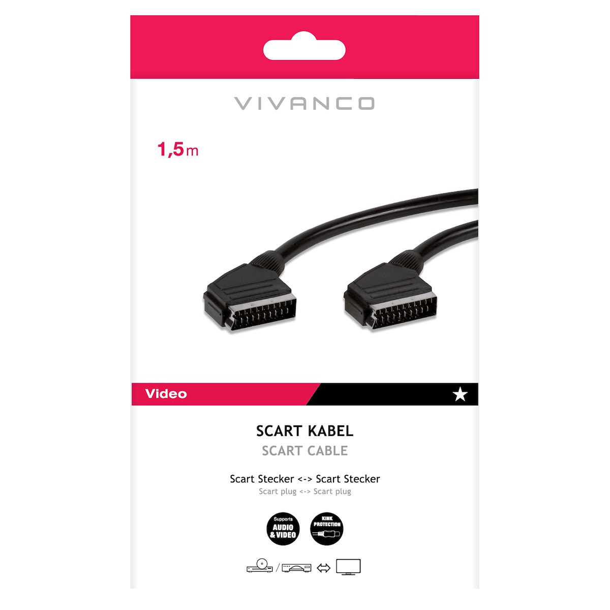 VIVANCO VVVSCAR15MMK Cavo SCART M-M, 1.5m, Nero