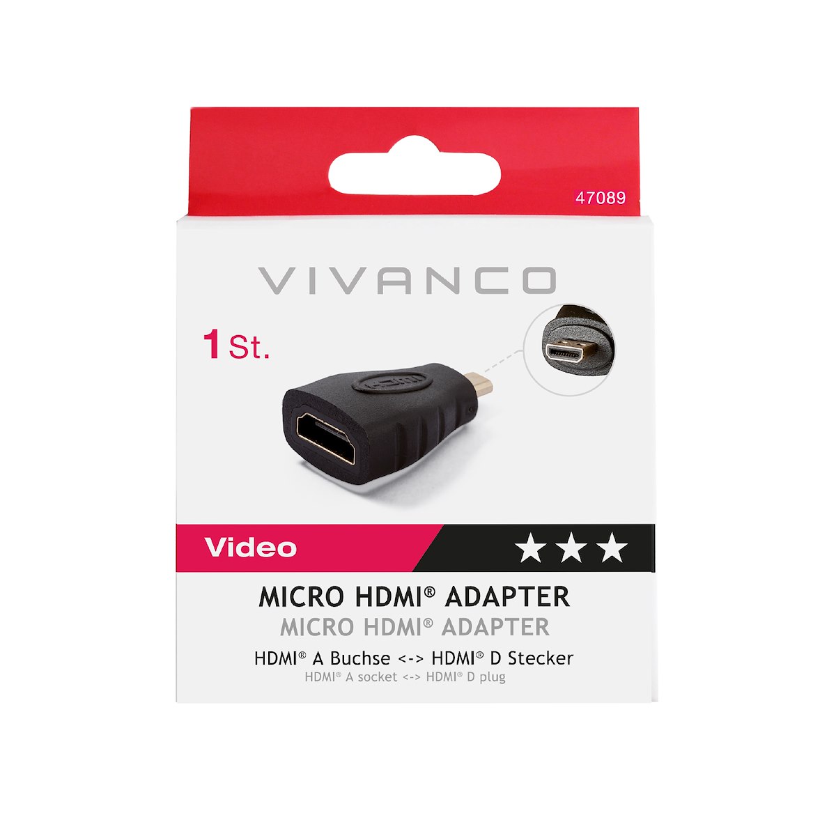 VIVANCO VVVADAHDMIFMHDMIM Adattatore Micro HDMI-HDMI M/F Oro/Nero