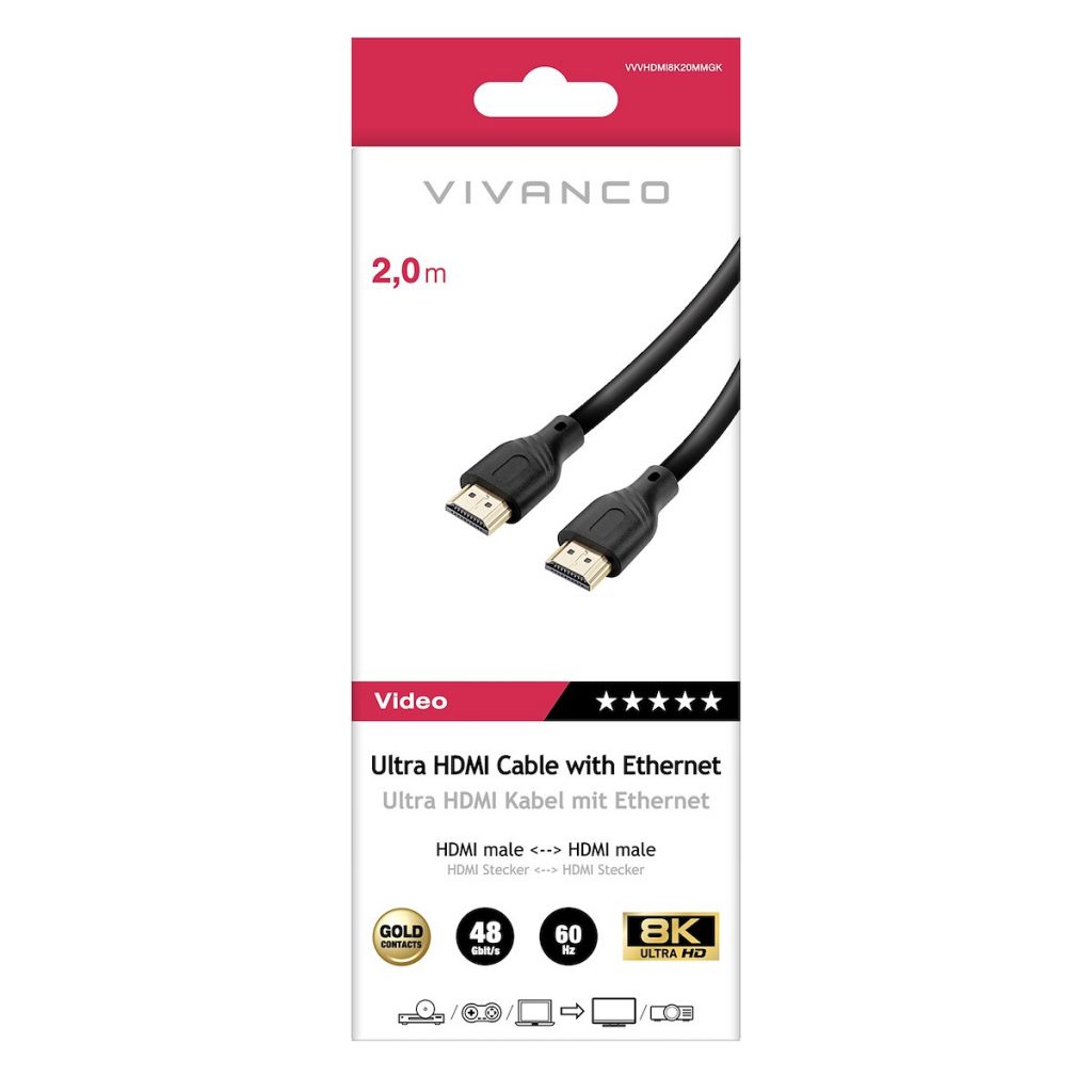 VIVANCO VVVHDMI8K20MMGK Cavo HDMI 2.1 M-M ARC 8K-60Hz 2m Nero