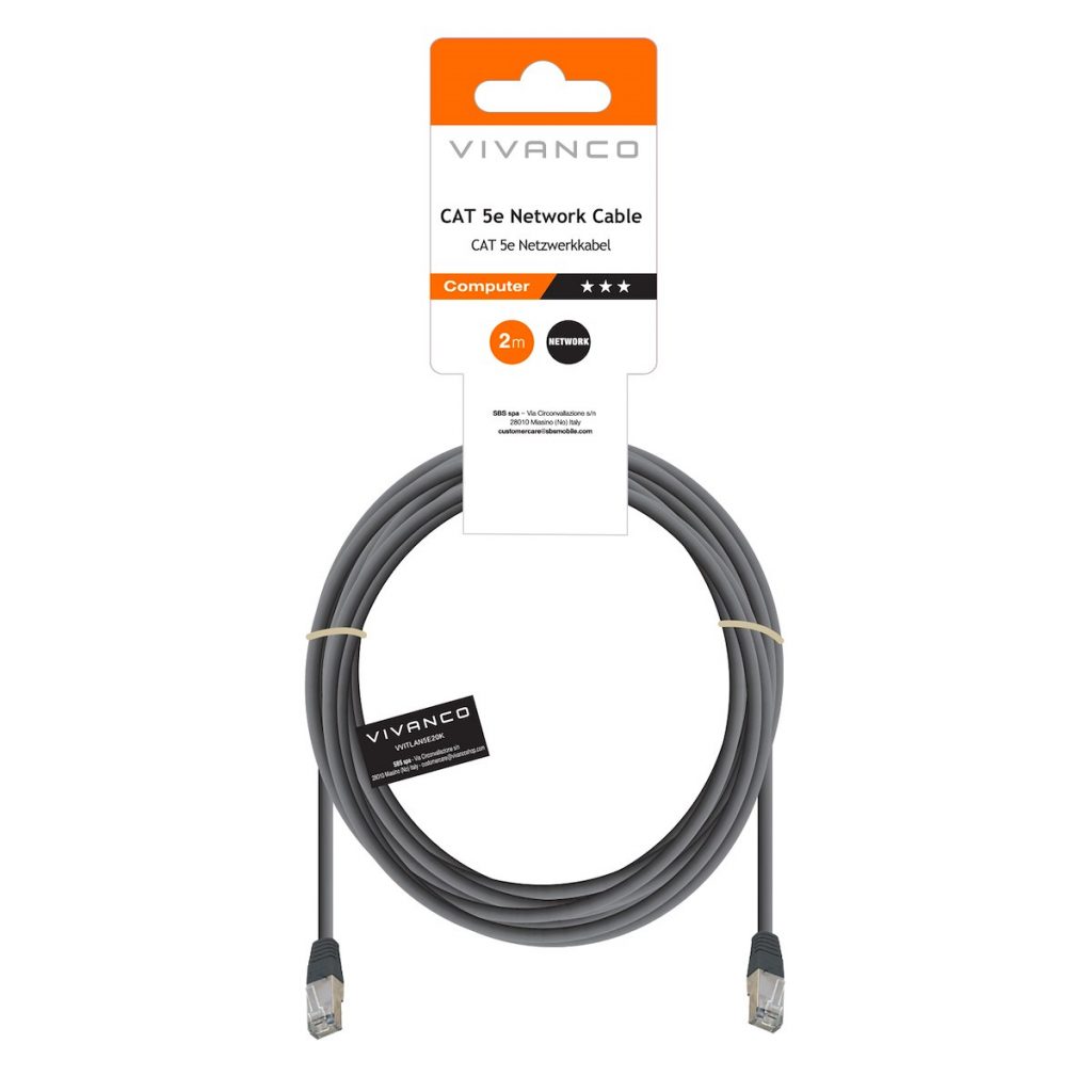 VIVANCO VVITLAN5E20K Cavo Ethernet RJ45 M-M 2m Cat 5e Grigio